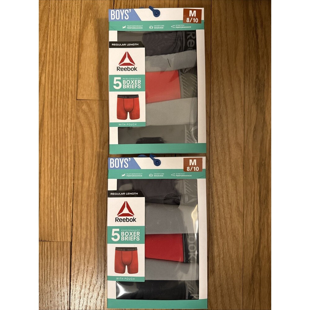 LOT 2 Boys Reebok Performance Boxer Briefs Size Medium 8/10  5 Pack Ea